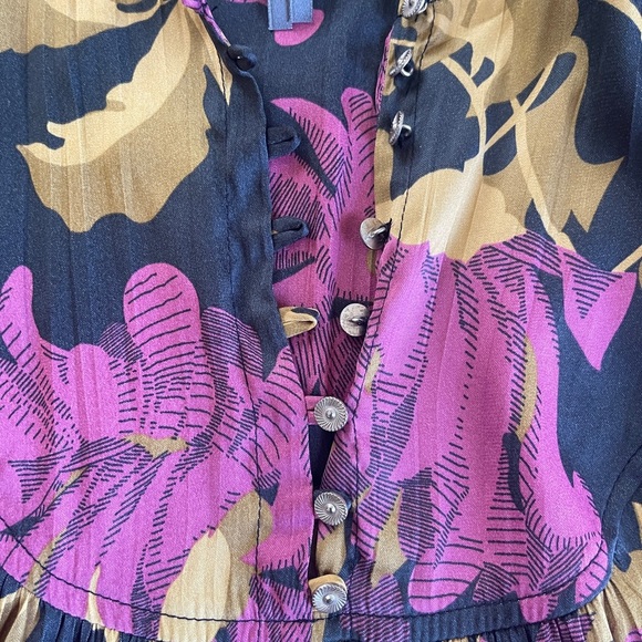 Anthropologie floral draped blouse size small puff sleeves - Picture 3 of 11